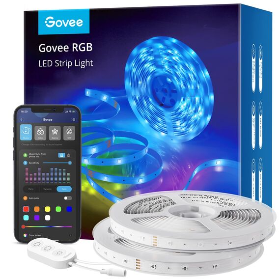 Govee WiFi LED Strip 10m, Smart RGB LED Streifen 2x5m, App-steuerung, Farbwechsel, Musik Sync, funktioniert mit Alexa und Google Assistant
