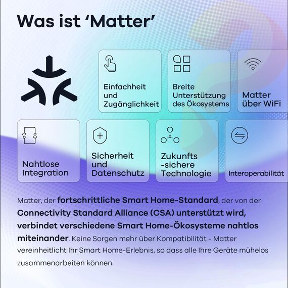 Linkind Matter Smart RGBTW Glühbirne, E27 Lampe Alexa, 45 Szenen & Musiksync, 16 Mio. Farben, Matter über 2.4GHz WiFi, A60 LED Birne kompatibel mit Apple Home/Siri/SmartThings/Google Home, 2 Stück