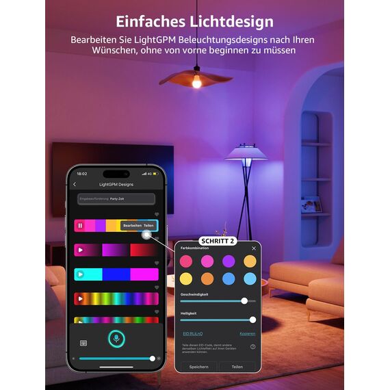 Lepro AI Smart Glühbirne B1, E27 Lampe 8.5W 806lm Dimmbar, Personalisierter KI-Lichtdesigner, Sprachsteuerung/Musik Sync, WiFi & Bluetooth Smart Bulb, Kompatibel mit Alexa/Google Assistant, 4 Stück