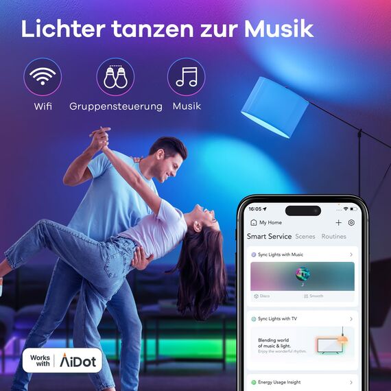 Linkind Matter Smart RGBTW Glühbirne, E27 Lampe Alexa, 45 Szenen & Musiksync, 16 Mio. Farben, Matter über 2.4GHz WiFi, A60 LED Birne kompatibel mit Apple Home/Siri/SmartThings/Google Home, 2 Stück