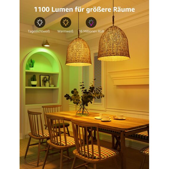 Lepro AI Smart Glühbirne B2, E27 lampe 10W 1100lm Dimmbar, Personalisierter KI-Lichtdesigner, Sprachsteuerung/Musik Sync, WiFi & Bluetooth Smart Bulb, Kompatibel mit Alexa/Google Assistant, 2 Stück