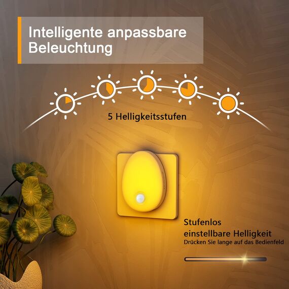 LYRIDZ Bernstein Nachtlicht Steckdose mit Bewegungsmelder, strahlend hell Plug-in Nachtlicht dimmbar, Smart LED-Licht mit einstellbarer Helligkeit für Kinder Schlafzimmer Küche Flur(Bernstein 2 Stück)