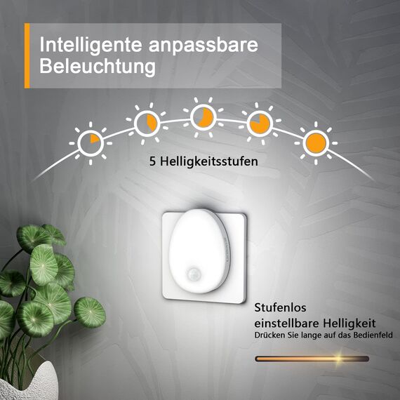 Lyridz Nachtlicht mit Bewegungsmelder, dimmbar KaltesWeiß strahlend hell Plug-in Steckdosenlicht, Smart LED-Licht mit einstellbarer Helligkeit für Kinder Schlafzimmer Küche Flur(2Stück)
