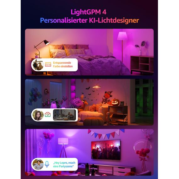 Lepro AI Smart Glühbirne B3, E27 WLAN/Bluetooth Smart Bulb 1521lm Dimmbar, Foto-zu-Licht, Personalisierter KI-Lichtdesigner, Sprachsteuerung/Musik Sync, Kompatibel mit Alexa/Google Assistant, 4 Stück