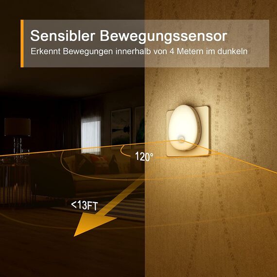 Lyridz Nachtlicht Steckdose mit Bewegungsmelder Strahlend Hell Plug-in Nachtlicht Dimmbar, Smart Warmweißes LED-Licht mit Einstellbarer Helligkeit für Kinder Schlafzimmer Küche Flur 2 Stück