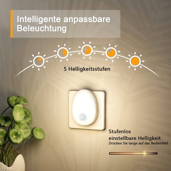 Lyridz Nachtlicht Steckdose mit Bewegungsmelder Strahlend Hell Plug-in Nachtlicht Dimmbar, Smart Warmweißes LED-Licht mit Einstellbarer Helligkeit für Kinder Schlafzimmer Küche Flur 2 Stück