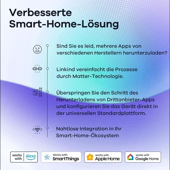 Linkind Matter Smart RGBTW Lampe, Wifi E27 Alexa Glühbirne, 1800-6500K Mehrfarbige WLAN Intelligent Birne, Musik Sync, Kompatibel mit Siri/Google Home/SmartThings, 800 Lumen, ersetzt 60 Watt, 4 Stück
