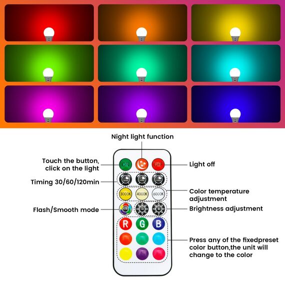 USB Aufladbar Batterie Glühbirne Mit Fernbedienung, E27 Smart Farbwechsel Farbige RGB Glühbirnen ,9+3 Farbtemperatur, 8W LED Dimmbare Touch Control Akku Lampe Mit Timing Funktion, 2600mAh ,1 pack