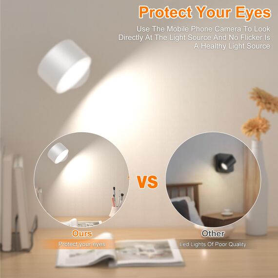 led wandleuchte innen 2 Stück,wandlampe Wandlichter ohne stromanschluss ,4 Helligkeitsstufen 3 Farbmodi Nachttischlampe akku , 360° Drehbare Touch Control Leuchten Für Kinder Wohnzimmer Schlafzimmer