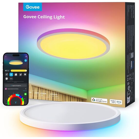 Govee Deckenleuchte RGBIC Smart, 24W Ø30cm Led Deckenleuchte dimmbar, Deckenlampe Led mit 16 Millionen DIY Farben, Kompatibel mit Alexa & Google Assistant, für Schlafzimmer