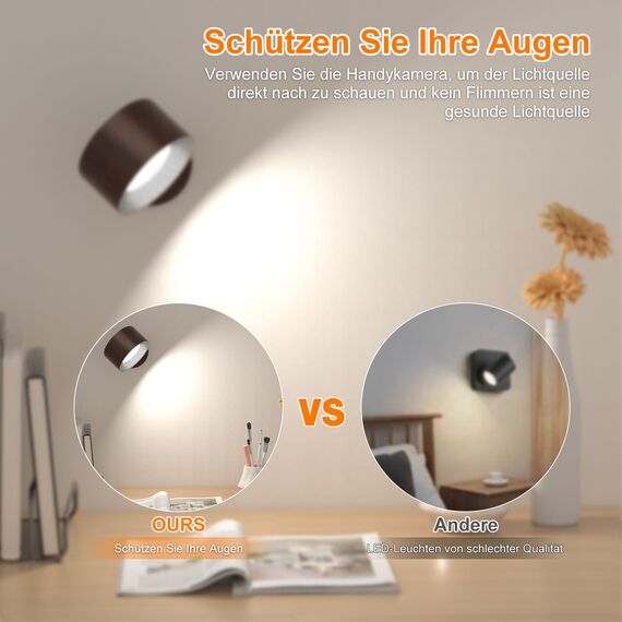 Amicool Wandleuchte Innen,Wandlampe Wandlichter ohne bohren und stromanschluss, leselicht Dimmbar Akku, Leuchten für Kinder Touch 4 Helligkeitsstufen 3 Farbmodi 360° drehbare für Schlafzimmer