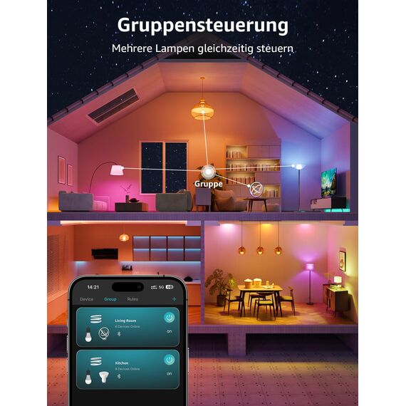 Lepro AI Smart Glühbirne B3, E27 WLAN/Bluetooth Smart Bulb 1521lm Dimmbar, Foto-zu-Licht, Personalisierter KI-Lichtdesigner, Sprachsteuerung/Musik Sync, Kompatibel mit Alexa/Google Assistant