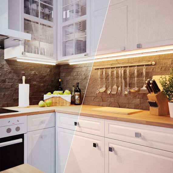 ledscom.de LED Unterbauleuchte RIGEL, Farbtemperatur einstellbar, Stecker, 87cm, 10,1 W, 1122lm, warmweiß/weiß