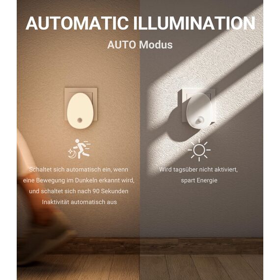 Lyridz Nachtlicht Steckdose mit Bewegungsmelder Strahlend Hell Plug-in Nachtlicht Dimmbar, Smart Warmweißes LED-Licht mit Einstellbarer Helligkeit für Kinder Schlafzimmer Küche Flur 2 Stück