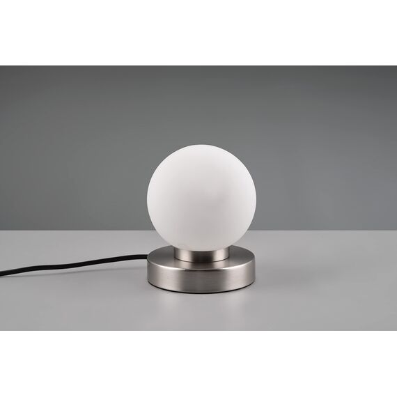 Reality Leuchten Tischleuchte Prinz II R54011001, Metall Nickel matt, Glas weiß, exkl. 1x E14, On/Off Touch