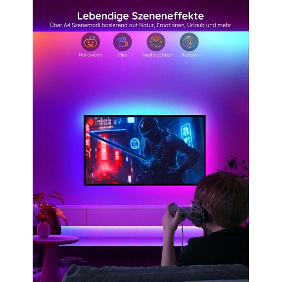 Govee LED Strip 5m, Smart RGBIC LED Streifen, Lichterkette LED Leiste Funktioniert mit Alexa & Google Assistant, DIY Segmentsteuerung, App-Steuerung, Musik Sync, Deko für Party, Zuhause, Schlafzimmer