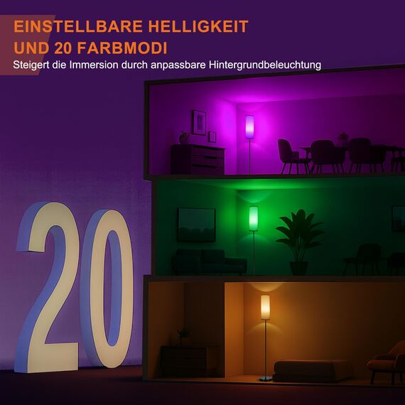 FRIDEKO HOME Stehlampe Wohnzimmer Modern RGB Dimmbar Smart Standleuchte mit Fernbedienung Musikmodus Schwarz-Sockel für Büro Schlafzimmer