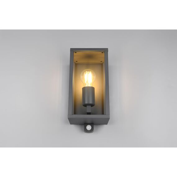 Trio Leuchten Außen Wandleuchte Garonne 201869142, Aluminium Druckguss Anthrazit, Glas klar, exkl. 1x E27, Bewegungssensor