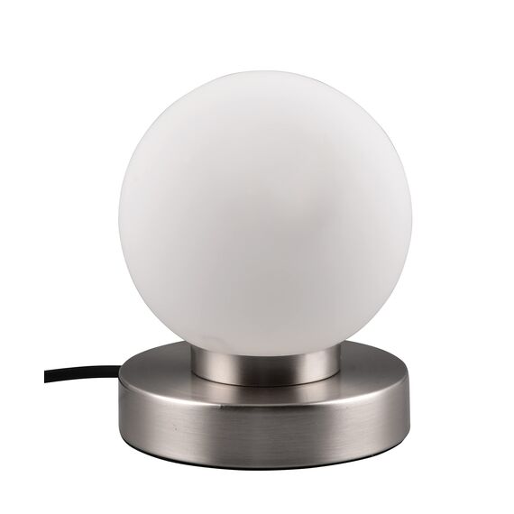 Reality Leuchten Tischleuchte Prinz II R54011001, Metall Nickel matt, Glas weiß, exkl. 1x E14, On/Off Touch