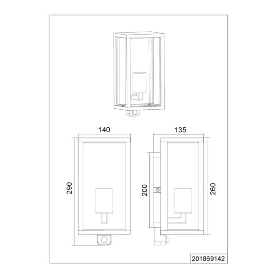 Trio Leuchten Außen Wandleuchte Garonne 201869142, Aluminium Druckguss Anthrazit, Glas klar, exkl. 1x E27, Bewegungssensor