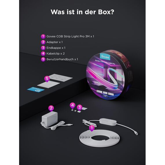 Govee COB Strip Light Pro 3m, Smart LED Streifen RGBIC mit Warmweiß, 3780 LEDs Leiste 1350lm Kompatibel mit Alexa, Google Assistant und Matter, Schneidbar Lichterkette mit Musik Sync für Schlafzimmer