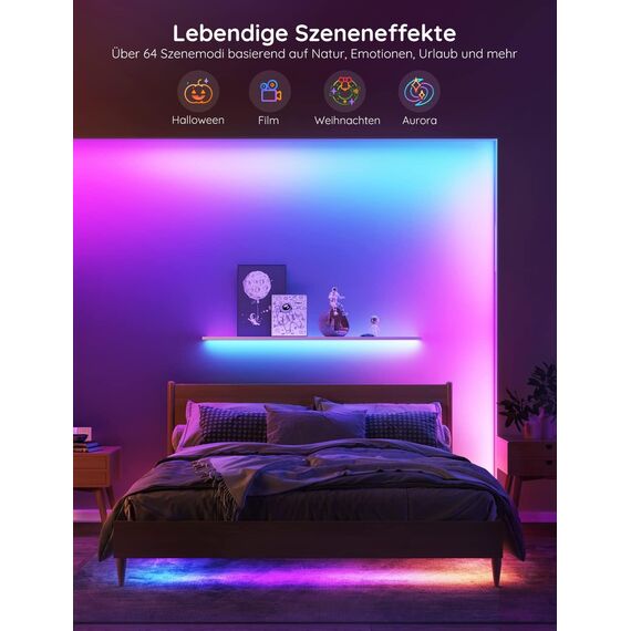 Govee LED Strip 5m, Smart RGBIC LED Streifen, Lichterkette LED Leiste Funktioniert mit Alexa & Google Assistant, DIY Segmentsteuerung, App-Steuerung, Musik Sync, Deko für Party, Zuhause, Schlafzimmer