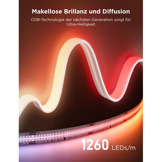 Govee COB Strip Light Pro 3m, Smart LED Streifen RGBIC mit Warmweiß, 3780 LEDs Leiste 1350lm Kompatibel mit Alexa, Google Assistant und Matter, Schneidbar Lichterkette mit Musik Sync für Schlafzimmer