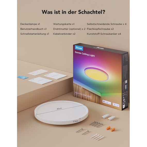 Govee Deckenleuchte RGBIC Smart, 24W Ø30cm Led Deckenleuchte dimmbar, Deckenlampe Led mit 16 Millionen DIY Farben, Kompatibel mit Alexa & Google Assistant, für Schlafzimmer, 2 Stück