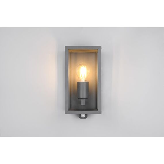 Trio Leuchten Außen Wandleuchte Garonne 201869142, Aluminium Druckguss Anthrazit, Glas klar, exkl. 1x E27, Bewegungssensor