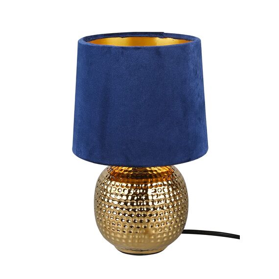 Reality Leuchten Tischleuchte Sophia R50821012, Keramik goldfarbig, Samtschirm blau/goldfarbig, exkl. 1x E14, 16 cm