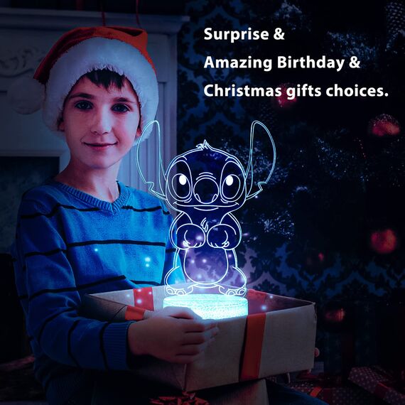 Hoofun Stitch Lampe mit Timer, 16 Farben 3D LED Illusion Anime Nachtlicht mit Fernbedienung, Memory-Funktion und Smart Touch, Stich Stuff Merch Geschenk für Kinder Geburtstag Zimmer Deko
