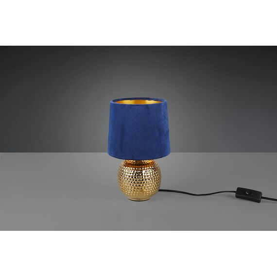 Reality Leuchten Tischleuchte Sophia R50821012, Keramik goldfarbig, Samtschirm blau/goldfarbig, exkl. 1x E14, 16 cm
