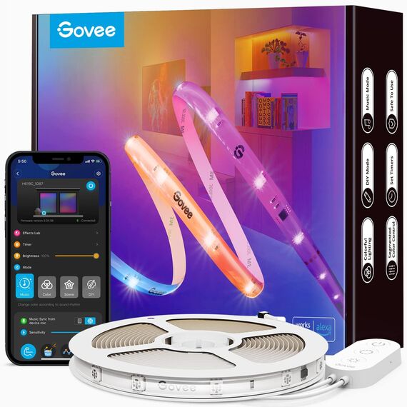 Govee LED Strip RGBIC Pro 10m, Smart LED Streifen Funktioniert mit Alexa und Google Assistant, Beschichtes Lichtband Lichterkette LED Leiste Sync mit Musik, App-Steuerung, Farbwechsel, für Zuhause
