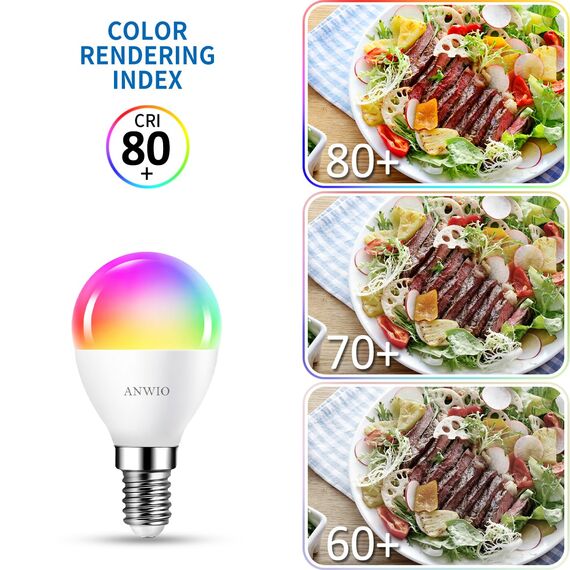 ANWIO Alexa Smart Glühbirnen E14 Wlan LED Lampen Dimmbar Glühbirne 5W 470LM+2700-6500K+RGB 16 Millionen Farben E14 LED Dimmbar Alexa, App Steuern Kompatibel mit Google Home, Sprachsteuerung, 2 Pack