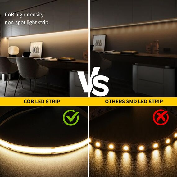 FUIQI COB LED Streifen 5m,Neutralweiß 4000K LED Streifen 24V Mit Adapter,Smart App und Fernbedienung Dimmbar LED Band,320LED/M,CRI>90,8mmbreit,geeignet für Schlafzimmer,Küchen,Schränke