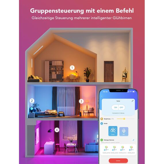 Govee Smart Glühbirne E27, 1000LM RGBWW Led Lamp App dimmbar, Wi-Fi & Bluetooth Smart Bulbs 9W, 54 Szenen, 16 Millionen DIY-Farben, Kompatibel mit Alexa & Google Assistant, 2 Stück