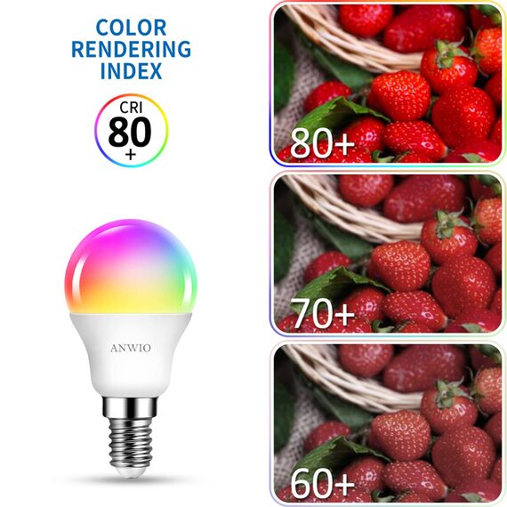 ANWIO 5W Smart E14 LED Lampen Warmweiß und Kaltweiß 470LM, Dimmbar Glühbirne Mehrfarbig, Tropfen, Wlan LED Birnen, kompatibel mit Alexa und Google Home, Kein Hub, 6er Pack