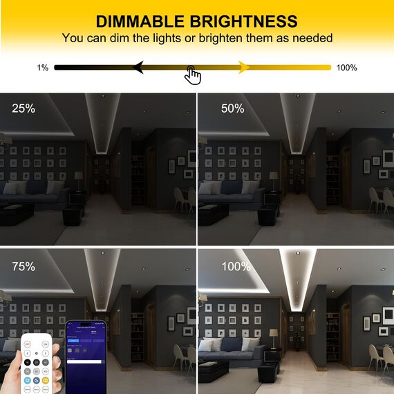 FUIQI COB LED Streifen 5m,Tageslichtweiß 6000K LED Streifen 24V Mit Adapter,Smart App und Fernbedienung Dimmbar LED Band,320LED/M,CRI>90,8mmbreit,geeignet für Schlafzimmer,Küchen,Schränke