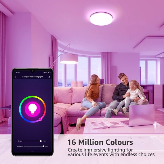 Lepro 15W RGB LED Deckenleuchte Dimmbar, 1250LM 2700K-Kaltweiß IP54 Smart Deckenlampe Wifi, Kompatibel mit Smart Life App, Alexa, für Kinderzimmer, Schlafzimmer, Wohnzimmer, φ22