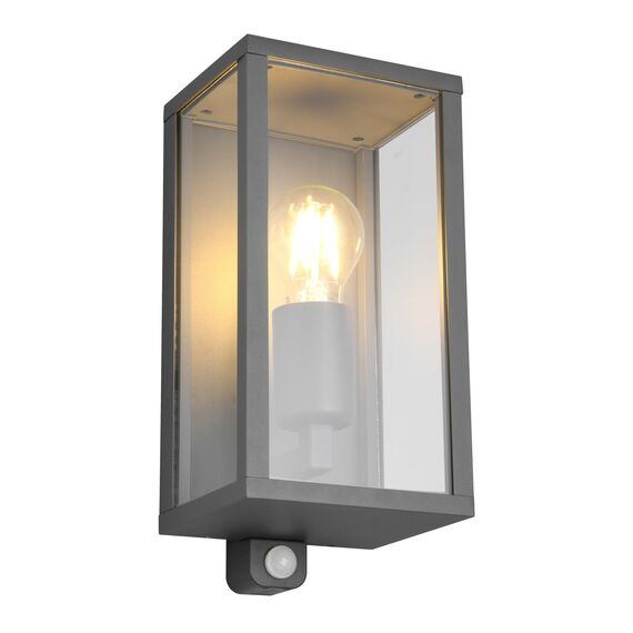 Trio Leuchten Außen Wandleuchte Garonne 201869142, Aluminium Druckguss Anthrazit, Glas klar, exkl. 1x E27, Bewegungssensor
