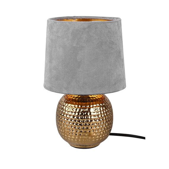 Reality Leuchten Tischleuchte Sophia R50821011, Keramik goldfarbig, Samtschirm grau oder goldfarbig, exkl. 1x E14, 16 cm