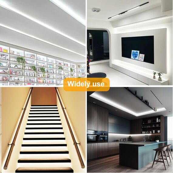 FUIQI COB LED Streifen 5m,Tageslichtweiß 6000K LED Streifen 24V Mit Adapter,Smart App und Fernbedienung Dimmbar LED Band,320LED/M,CRI>90,8mmbreit,geeignet für Schlafzimmer,Küchen,Schränke