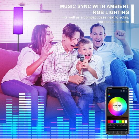 FRIDEKO HOME Stehlampe Wohnzimmer Modern RGB Dimmbar Smart Standleuchte mit Fernbedienung Musikmodus Schwarz-Sockel für Büro Schlafzimmer