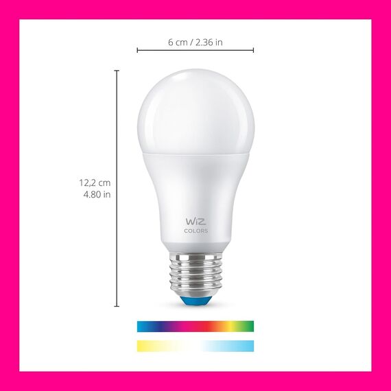 WiZ Smart LED A60-Lampe, Color und Tunable White, E27-Sockel, 60W, 806 Lumen, dimmbar, funktioniert mit Alexa, Google Assistant, und Apple HomeKit, 2er Pack