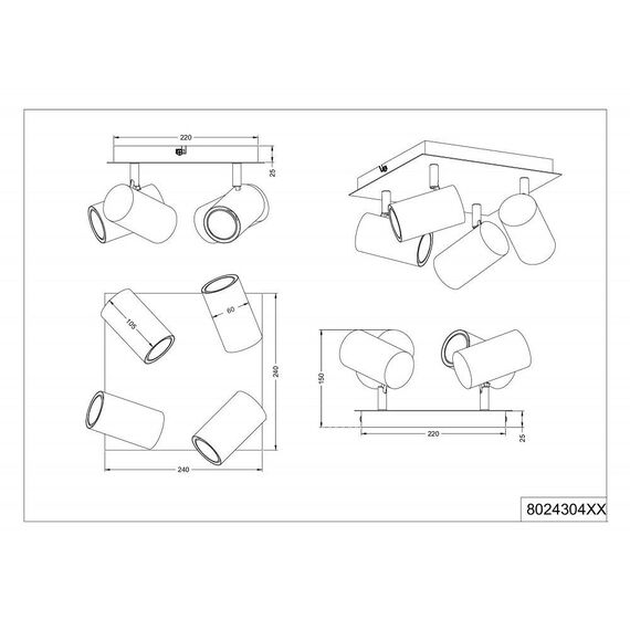 Trio Leuchten Deckenleuchte Marley 802430432, Metall Schwarz matt, Rondel 4-flammig, exkl. 1 x GU10