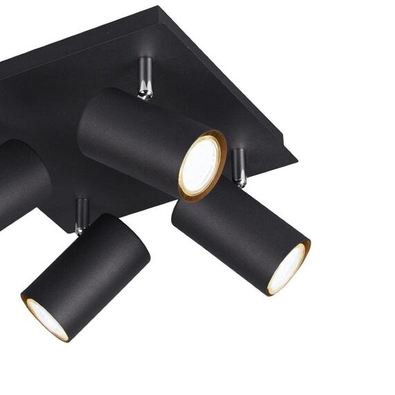 Trio Leuchten Deckenleuchte Marley 802430432, Metall Schwarz matt, Rondel 4-flammig, exkl. 1 x GU10