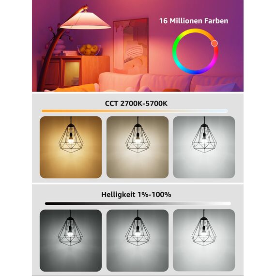 Lepro AI Smart Glühbirne BP1, G45 E14 LED Lampe Dimmbar 4.9W 470LM RGB+CCT, Personalisierter KI-Lichtdesigner mit Sprachsteuerung/Musik Sync, Kompatibel mit Alexa/Google, WiFi & Bluetooth, 4 Stück