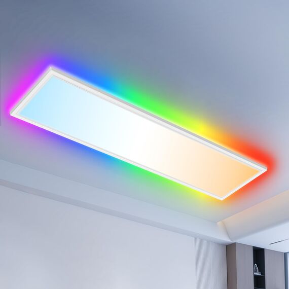 Deckenlampe Led Deckenleuchte Dimmbar Flach, 100x25CM RGB Backlight LED Panel Lampe Decke mit Fernbedienung Nachtlicht Timer 3000K-6500K 30W 2543LM für Wohnzimmer küche Schlafzimmer Tageslichtlampe