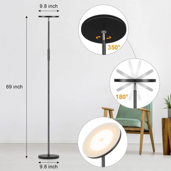 LED Stehlampe Wohnzimmer Dimmbar, 36W 3600LM Deckenfluter mit Fernbedienung & Touchsteuerung, 1-Minuten-Installation, Augenschonende Stehlampe Modern für Wohnzimmer,Büro,Esszimmer,Schlafzimmer(Schwarz