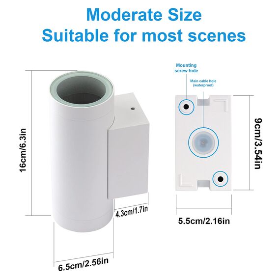 Klighten 2 Stück Aussenleuchte Aussenlampe Wand, GU10 Aluminium Up Down Außenwandleuchten, Wasserdichte IP65 Wandlampe Außen Wandleuchte Aussen für Eingang Garten Terrasse, ohne Leuchtmittel, Weiß